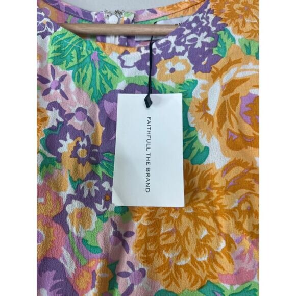NWT Faithfull The Brand Florence Ade Floral Elastic Cuff Mini Dress Multi Color - Picture 4 of 8